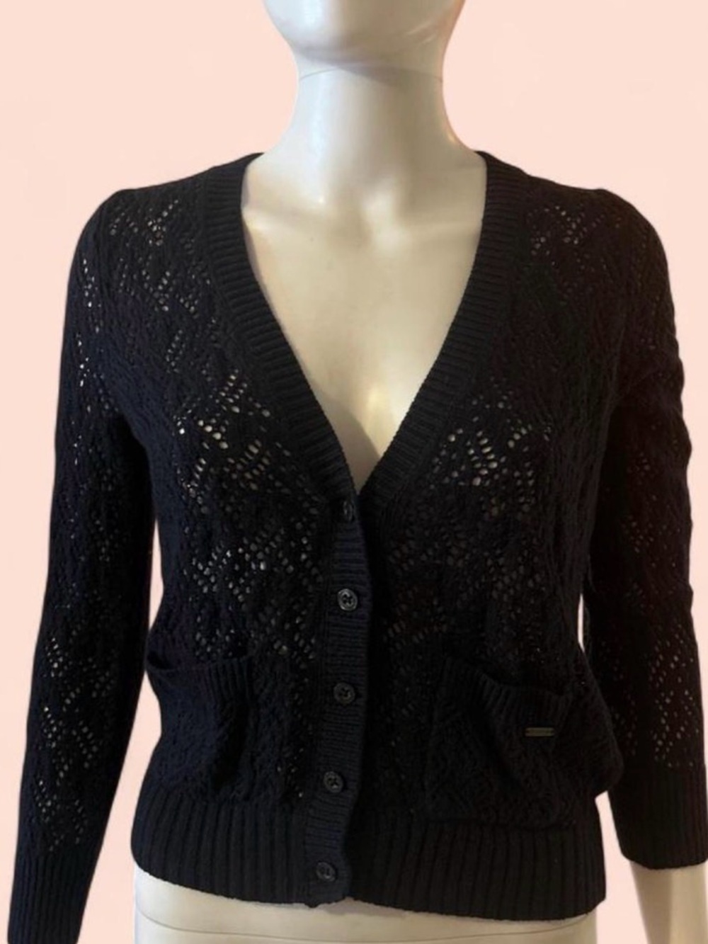 Black Knit V-Neck Button Cardigan Sweater - Brand: